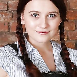 Teen brown hair high heels socks - big boobs