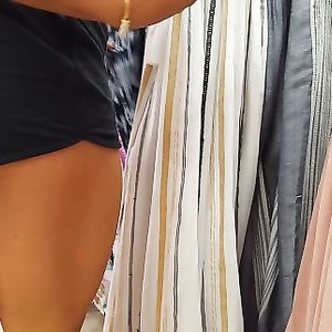 Candid voyeur hottie in gym shorts big tits shopping - booty