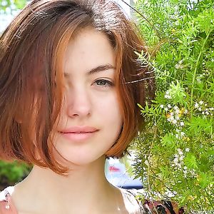 redhead Aria Sky undressing outdoors to flaunt her nice big tits - aria sky