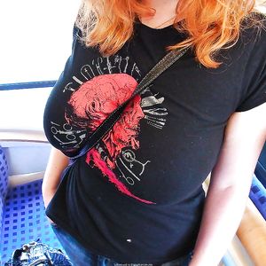Redhead with huge tits - public nudity