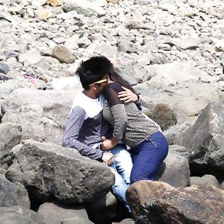 My desi GF  holding dick on public place - asian