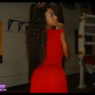 bad ass athletic babe in red dress - latin